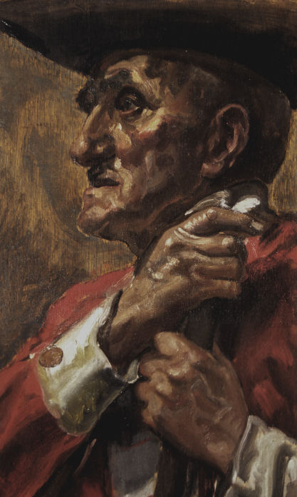 Close portrait of guard with halbierd