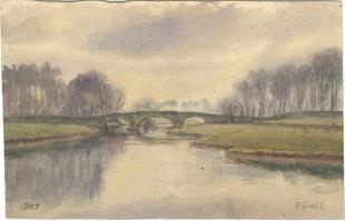 Watercolor-of-bridge (possibly Clatteringshaws) Sivell-1907